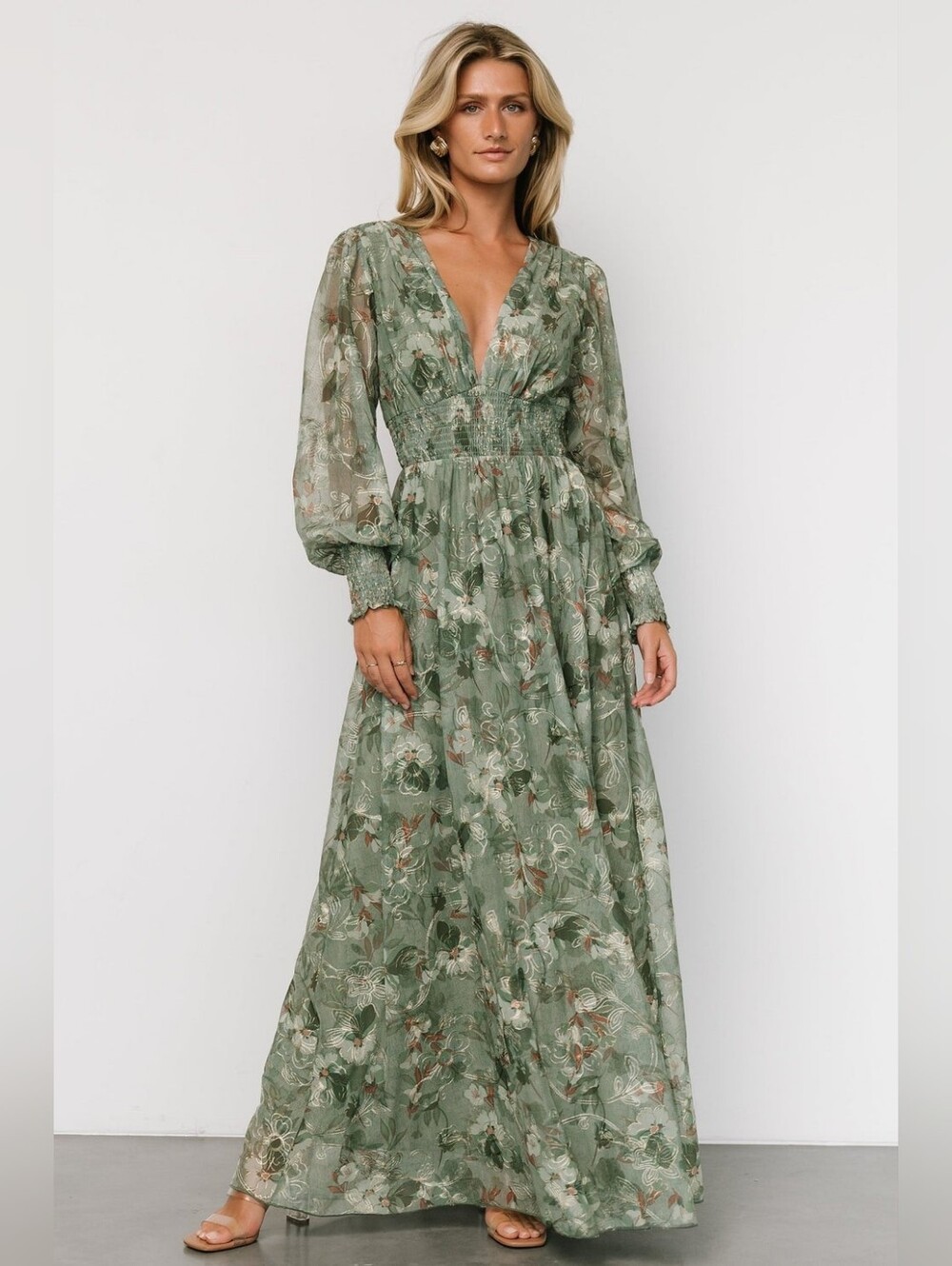 Baltic Born | NWT Jolie Embroidered Tulle Dress In Sage + Gold Floral Size XL
